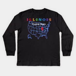 Illinois, USA. Prairies State. With Map. Kids Long Sleeve T-Shirt